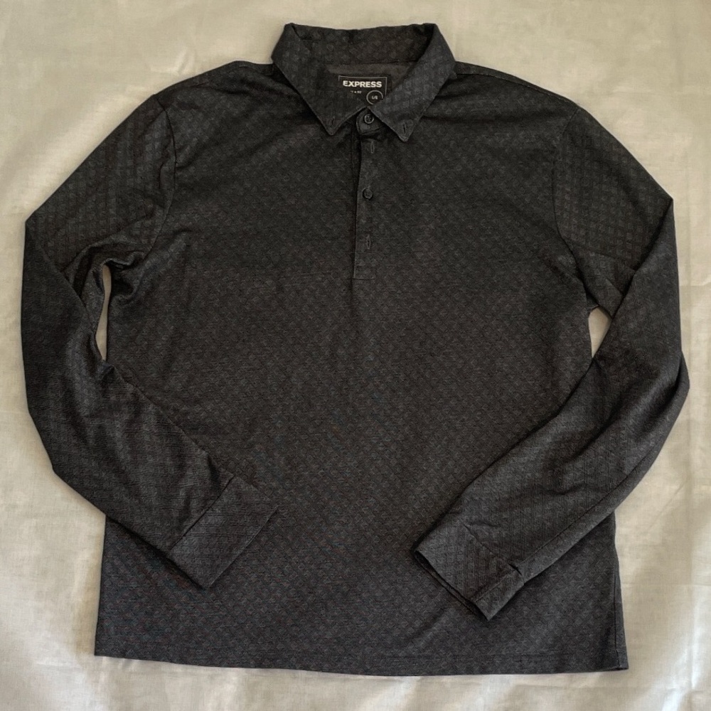 Express Charcoal Long Sleeve Mens Button Down Polo Large